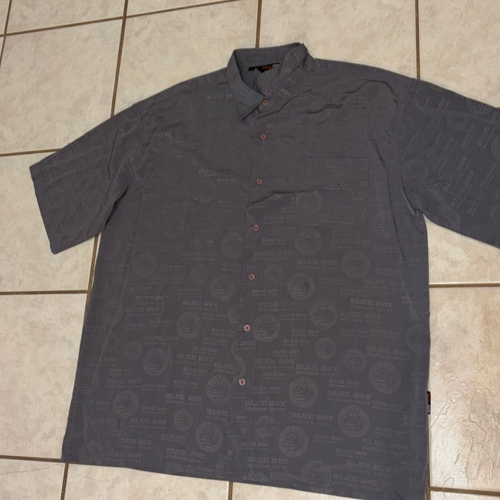 EUC BLUE BOY Oversized Gray Big Boy Shirt Button Down Gray Platinum Jeans Sz XXL